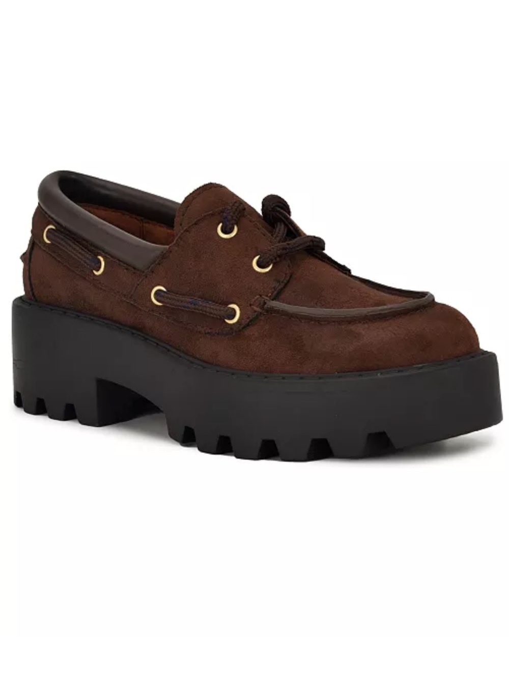 Nine West Kerisa Lace-Up Chunky Lug Sole Loafers (Dark Brown)